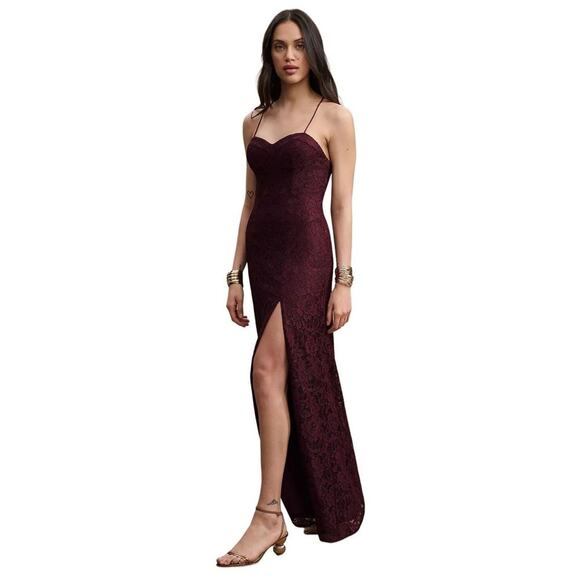 NWT Anthropologie BHLDN Emma Sweetheart Lace Gown in Dark Berry, Size 12 - Picture 1 of 16